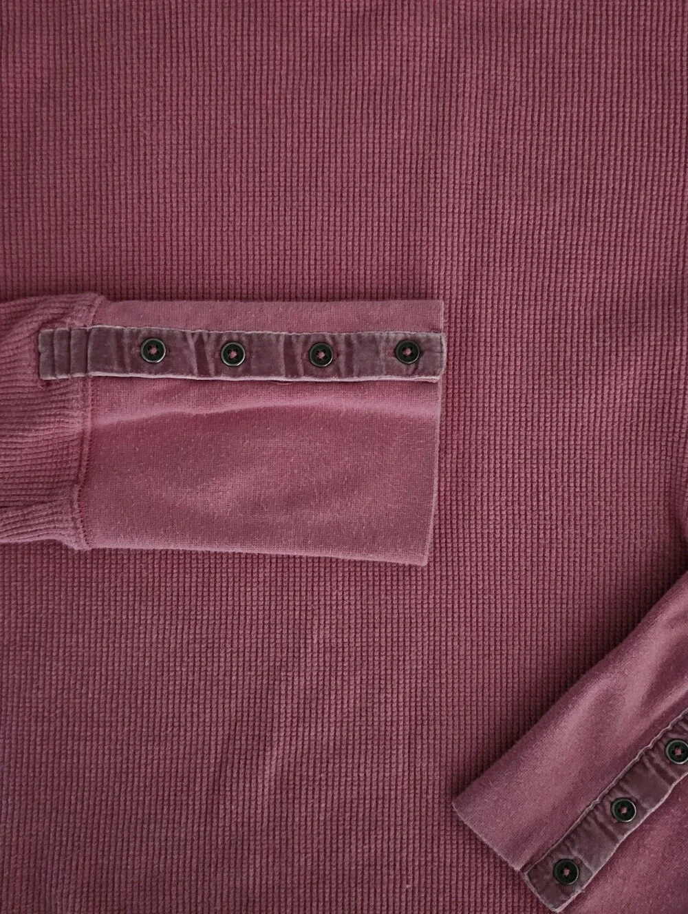 Sundance Cotton Waffle Knit Top Women L Rose Pink Snap Cuff Long Sleeve Shirt